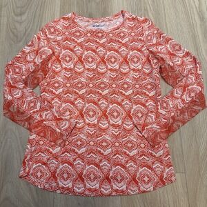 IBKUL Womens Long Sleeve Cooling Sun Shirt Orange All Over Print UPF‎ 50 Small